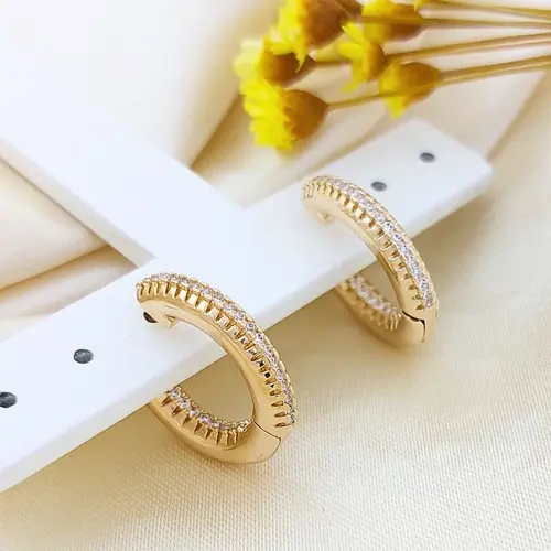 Brinco Argola Contorno de Brilho Banhado a Ouro 18K