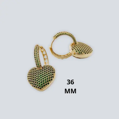 Brinco Argola Coração Esmeralda Banhado a Ouro 18K