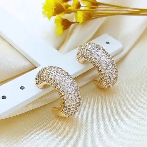 Brinco Argola Maxi Pavê Deluxe Banhado a Ouro 18K