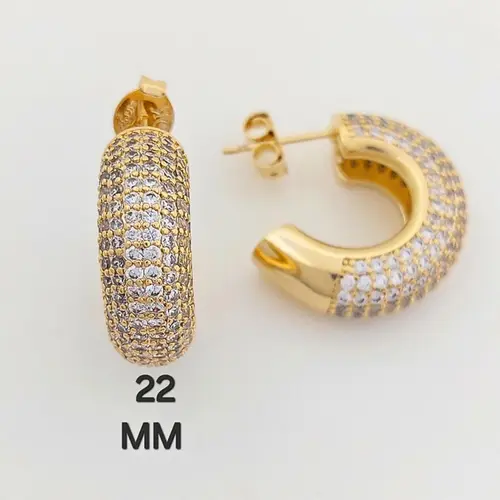 Brinco Argola Maxi Pavê Deluxe Banhado a Ouro 18K
