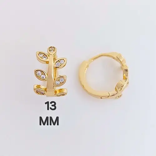 Brinco Argola Dourada Folhas de Brilho Banhado a Ouro 18K