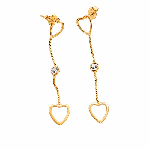 BRINCO LONGO CORAÇÕES DELICADOS BANHADO A OURO 18K