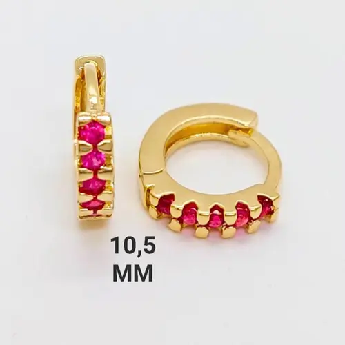 Brinco Argola Cravejada Cor de Rubi Banhado a Ouro 18K