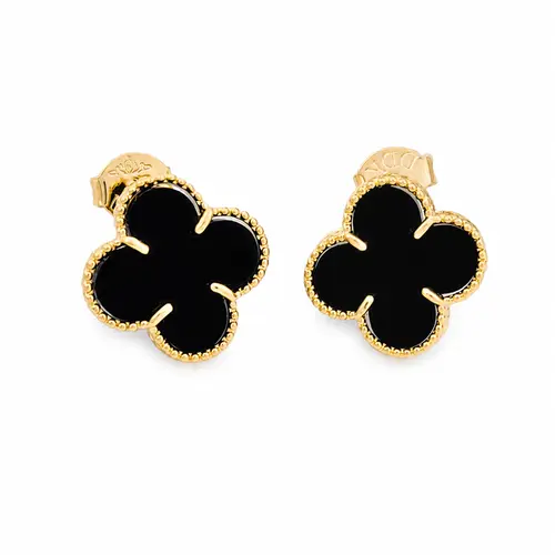 BRINCO TREVO PRETO BANHADO A OURO 18K