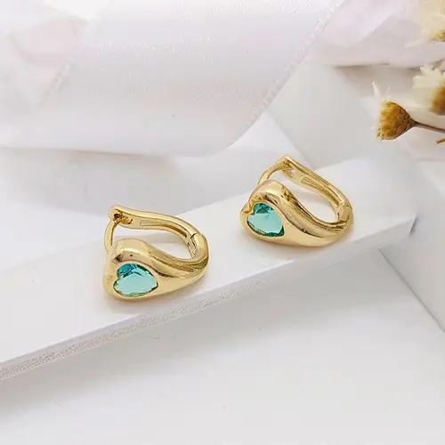 Brinco Argola Coração Verde Serenity Banhado a Ouro 18K