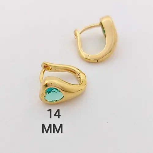 Brinco Argola Coração Verde Serenity Banhado a Ouro 18K