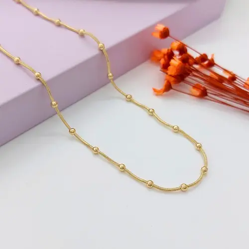 Colar Choker Bolinhas Banhada a Ouro Branco