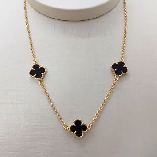 CHOKER TREVO PRETO BANHADA A OURO 18K