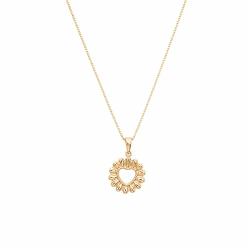 COLAR FLOR COM CORAÇÃO VAZADO BANHADO A OURO 18K