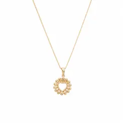 COLAR FLOR COM CORAÇÃO VAZADO BANHADO A OURO 18K