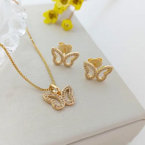 Conjunto Borboleta Infantil Banhado a Ouro 18K