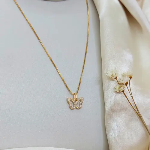 Conjunto Borboleta Infantil Banhado a Ouro 18K