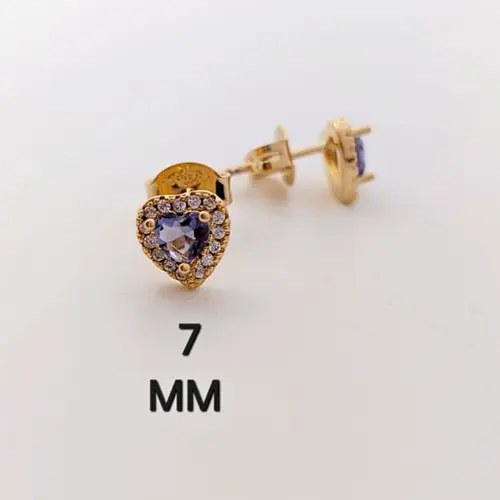 Brinco Coração Roxa com Zircônias Banhado a Ouro 18K