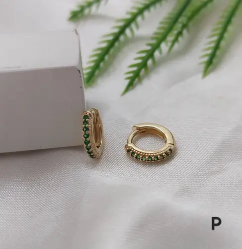 Brinco Argola Cor Esmeralda Mini Luxo Banhado a Ouro 18K