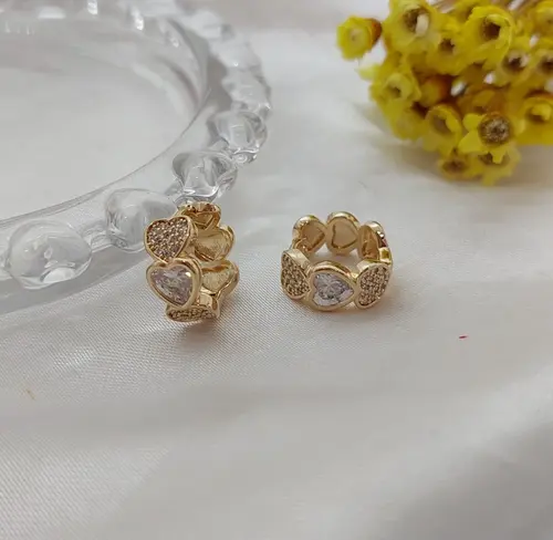 Brinco Argola Coração de Brilho Banhado a Ouro 18K
