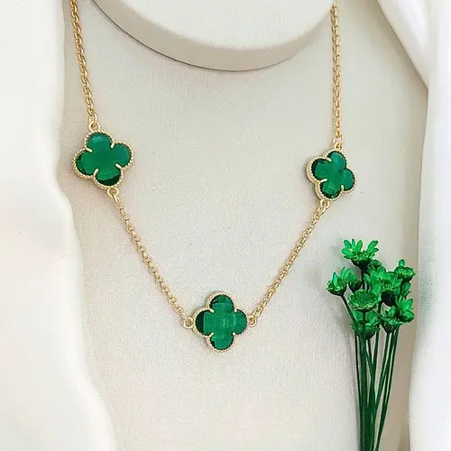 Colar Choker Trevo Verde Banhado a Ouro 18K