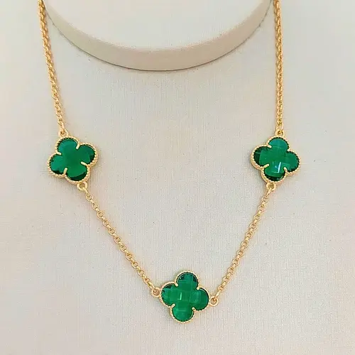 Colar Choker Trevo Verde Banhado a Ouro 18K