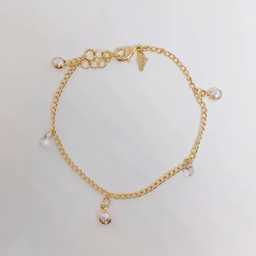 PULSEIRA PEARL CRYSTAL BANHADA A OURO 18K