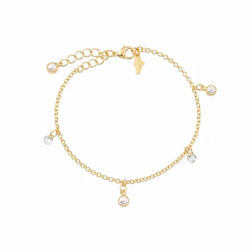 PULSEIRA PEARL CRYSTAL BANHADA A OURO 18K