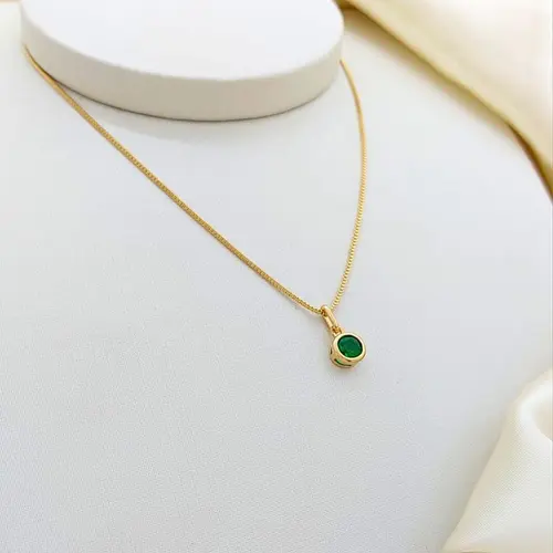Colar Cx Inglês Verde Banhado a Ouro 18K