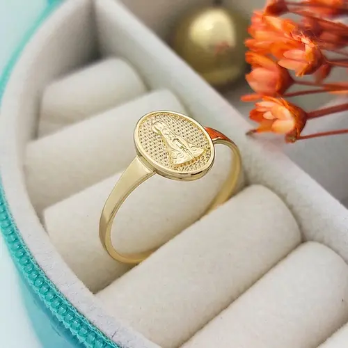Anel Medalha Nossa Senhora Banhada a Ouro 18K