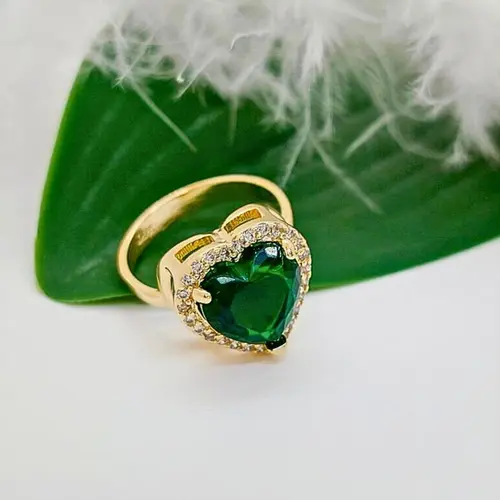 ANEL CORAÇÃO RUBI BANHADO A OURO 18K