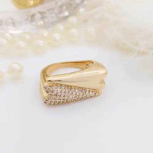 Anel Dois Corações Banhado a Ouro 18K