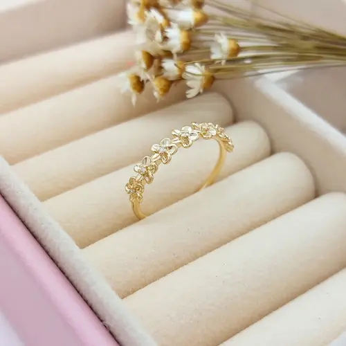 Anel Flores Banhado a Ouro 18K