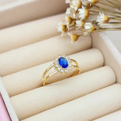 Anel Princesa Azul Banhado a Ouro 18K