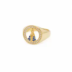 ANEL NOSSA SENHORA CRAVEJADO BANHADO A OURO 18K