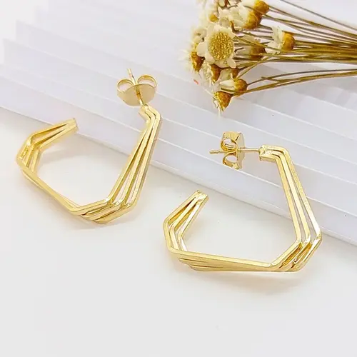 Argola Geométrica Dupla Banhado a Ouro 18K