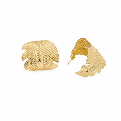 ARGOLA MAXI FOLHA TROPICAL BANHADA A OURO 18K