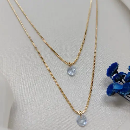 COLAR DUPLO CRISTAL BANHADO A OURO 18K