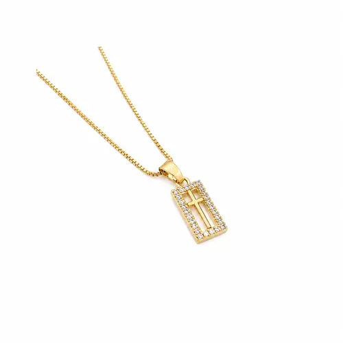COLAR CRUZ RETANGULAR BANHADO A OURO 18K