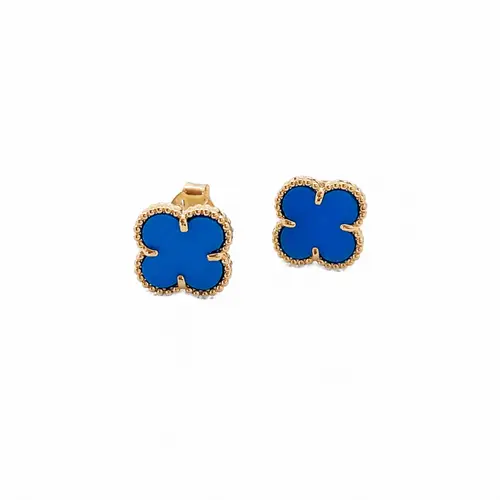 BRINCO TREVO ESMALTADO AZUL BANHADO A OURO 18K