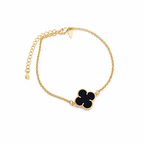 PULSEIRA TREVO PRETA BANHADA A OURO 18K