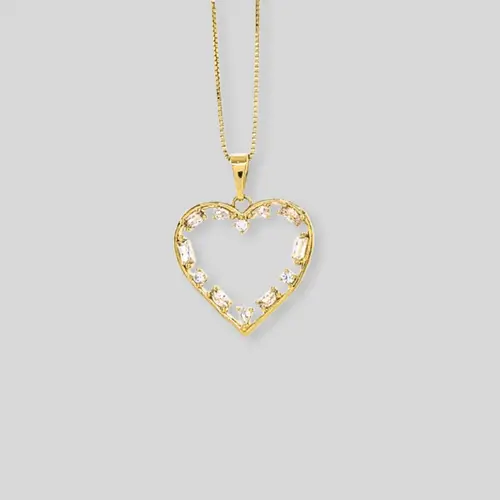 COLAR CORAÇÃO DE ZIRCÔNIA BANHADO A OURO 18K