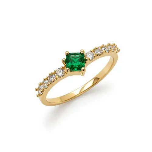 ANEL PEDRA VERDE BANHADO A OURO 18K