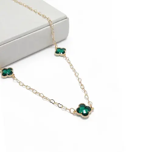 CHOKER TREVO VERDE BANHADO A OURO 18K