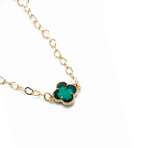 CHOKER TREVO VERDE BANHADO A OURO 18K