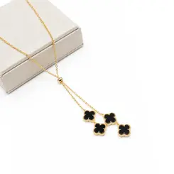 GRAVATA TREVO PRETO BANHADA A OURO 18K