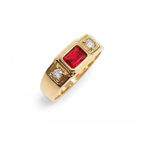 ANEL PEDRA VERMELHA BANHADO A OURO 18K