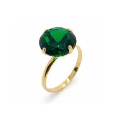 ANEL SOLITÁRIO VERDE BANHADO A OURO 18K