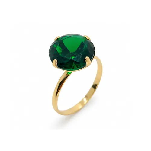 ANEL SOLITÁRIO VERDE BANHADO A OURO 18K