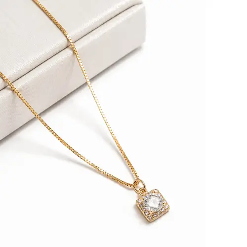 COLAR PINGENTE QUADRADO BANHADO A OURO 18K