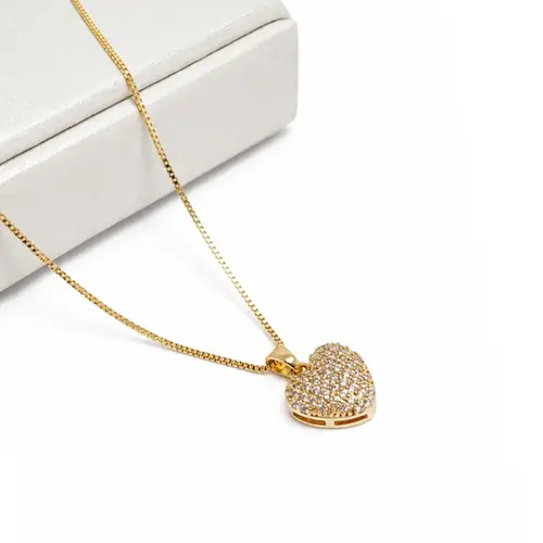 COLAR CORAÇÃO CRAVEJADO BANHADO A OURO 18K