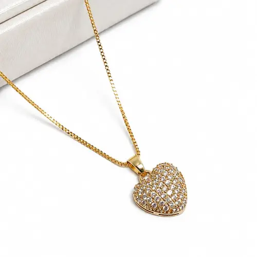 COLAR CORAÇÃO CRAVEJADO BANHADO A OURO 18K