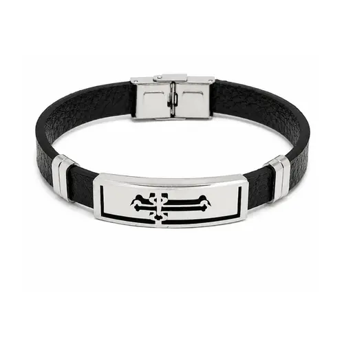 PULSEIRA MASCULINA PLACA CRUZ BORRACHA E AÇO INOXIDAVEL