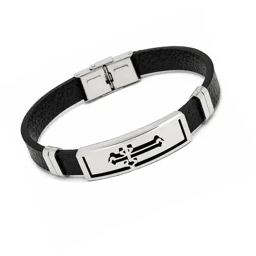 PULSEIRA MASCULINA PLACA CRUZ BORRACHA E AÇO INOXIDAVEL