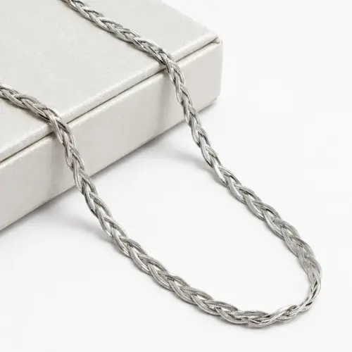 COLAR TRANÇADO LISO EM AÇO INOXIDAVEL
